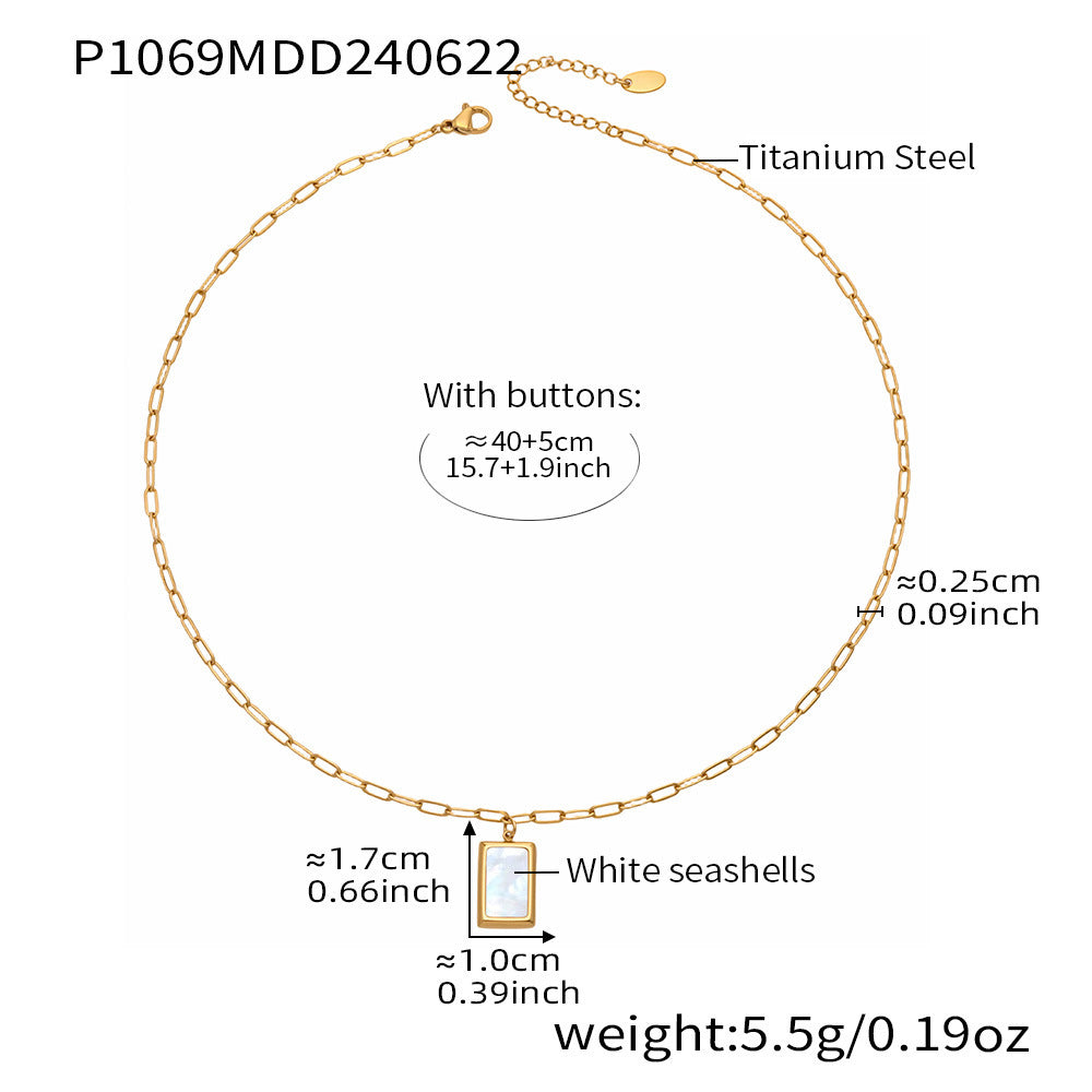 Gold tone seashell rectangle pendant necklace size chart 40+5cm and weight 5.5g
