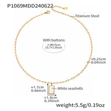 Gold tone seashell rectangle pendant necklace size chart 40+5cm and weight 5.5g