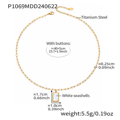 Gold tone seashell rectangle pendant necklace size chart 40+5cm and weight 5.5g