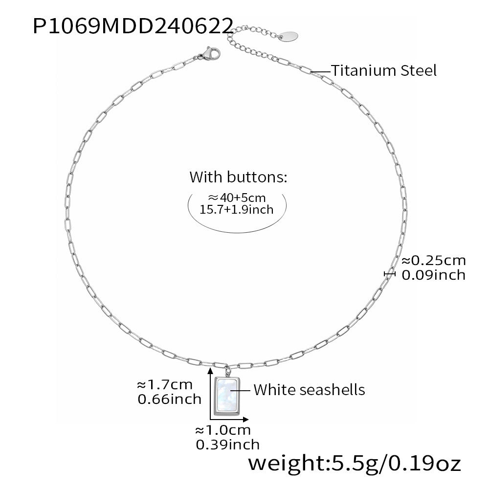 316L Stainless Steel White Seashell Rectangle Pendant Necklace | 18K PVD Gold & Silver Tone (Wholesale)