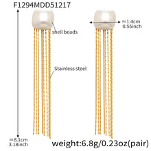 18K PVD gold plated 316L stainless steel shell bead tassel drop earrings detail view
