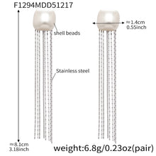 Steel tone 316L stainless steel shell bead tassel drop earrings detail view for bulk buyers