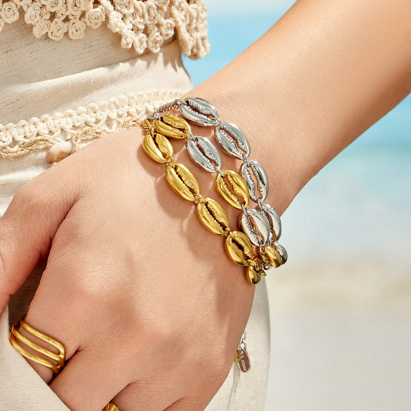 316L Stainless Steel 18K PVD Gold Shell Bracelet made with 316L stainless steel and 18K PVD gold finish for wholesale jewelry buyers - image 11