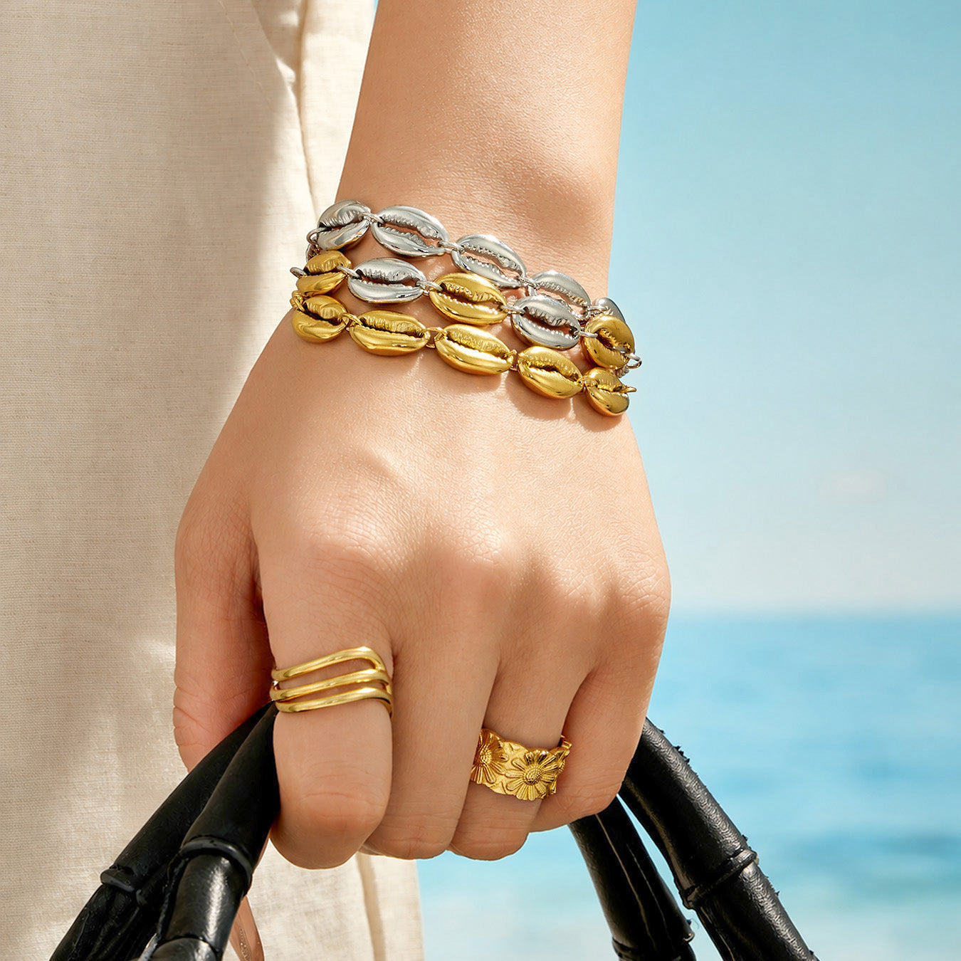 316L Stainless Steel 18K PVD Gold Shell Bracelet made with 316L stainless steel and 18K PVD gold finish for wholesale jewelry buyers - image 13