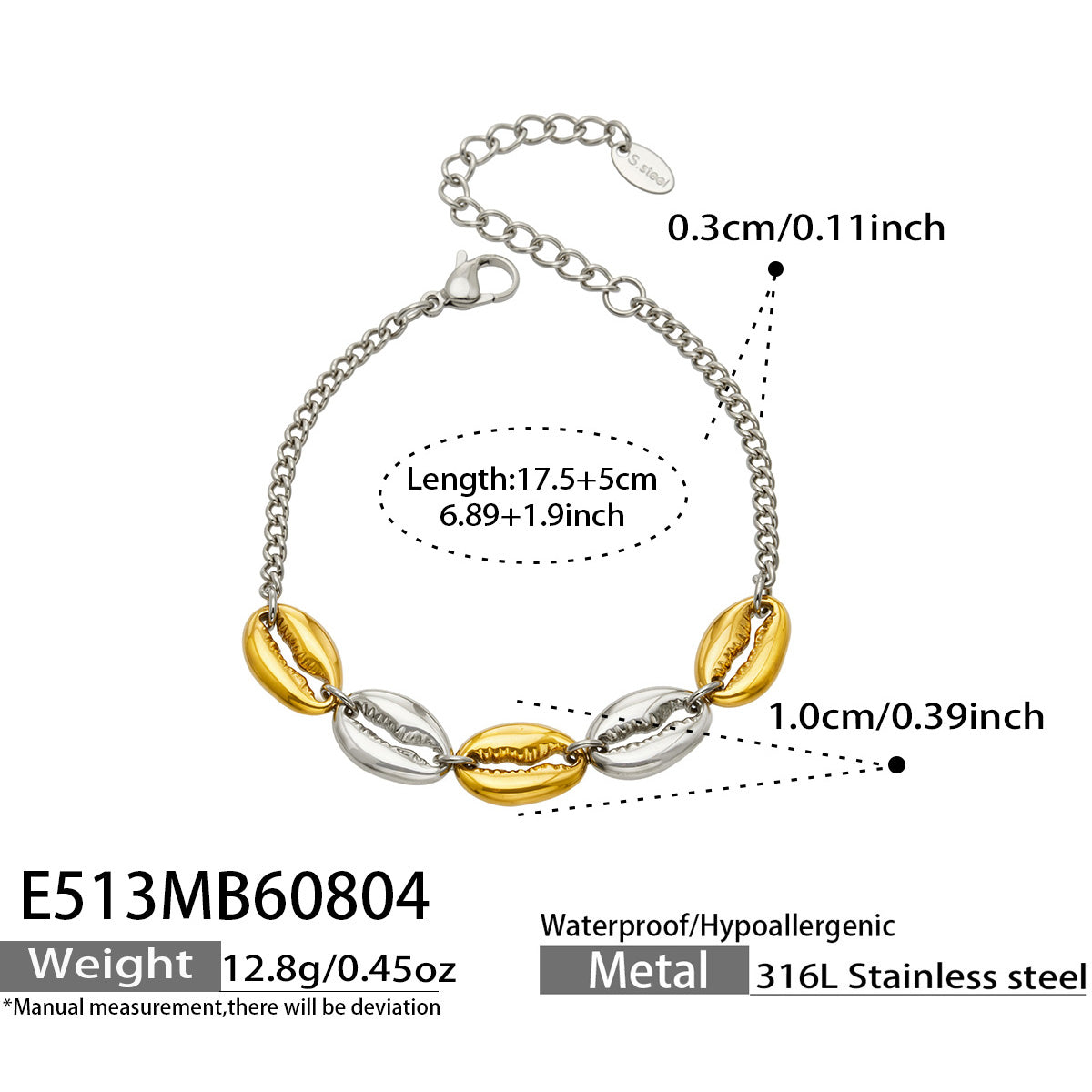 316L Stainless Steel 18K PVD Gold Shell Bracelet made with 316L stainless steel and 18K PVD gold finish for wholesale jewelry buyers - image 3