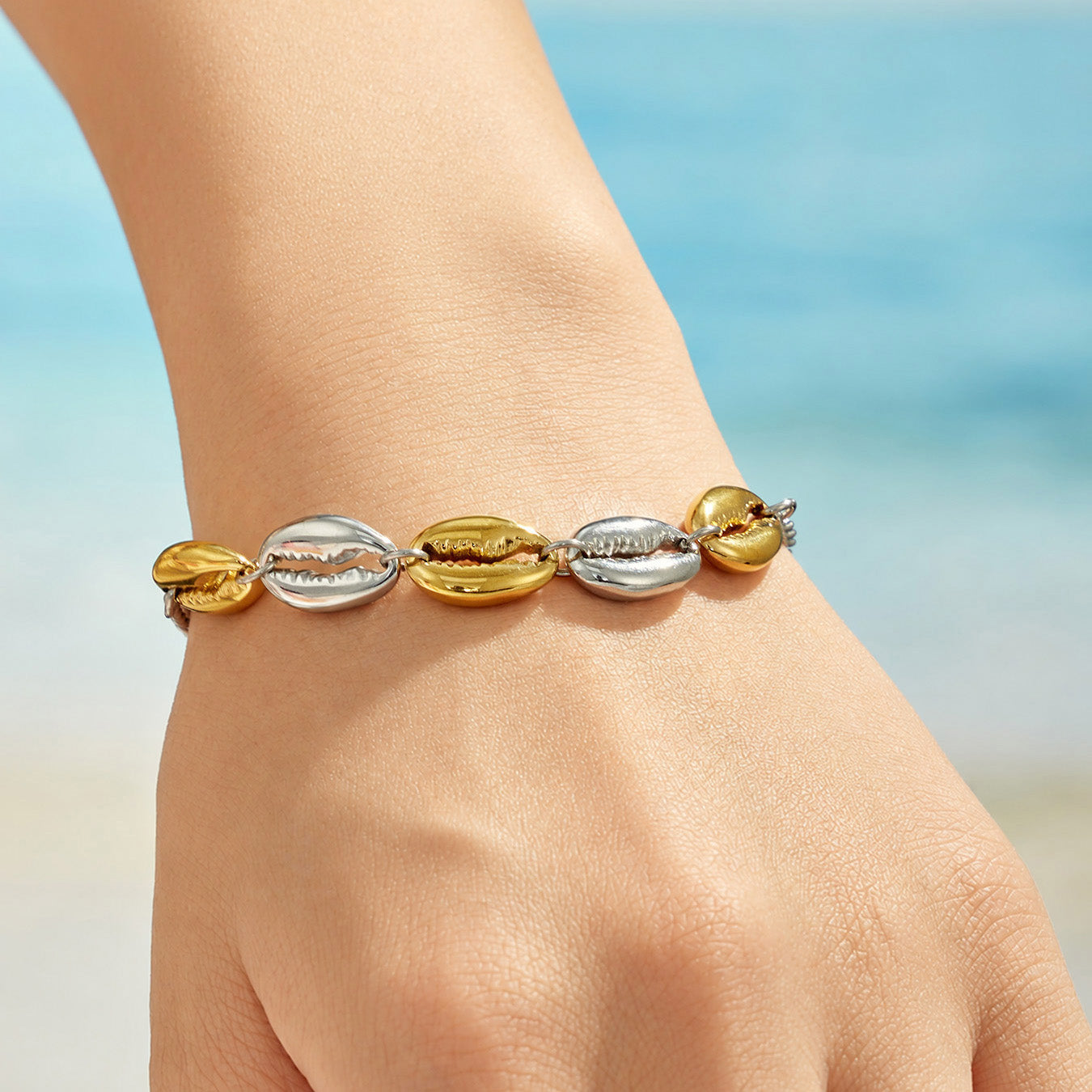 316L Stainless Steel 18K PVD Gold Shell Bracelet made with 316L stainless steel and 18K PVD gold finish for wholesale jewelry buyers - image 9