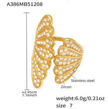 316L stainless steel shell zircon open ring silver tone adjustable size detail