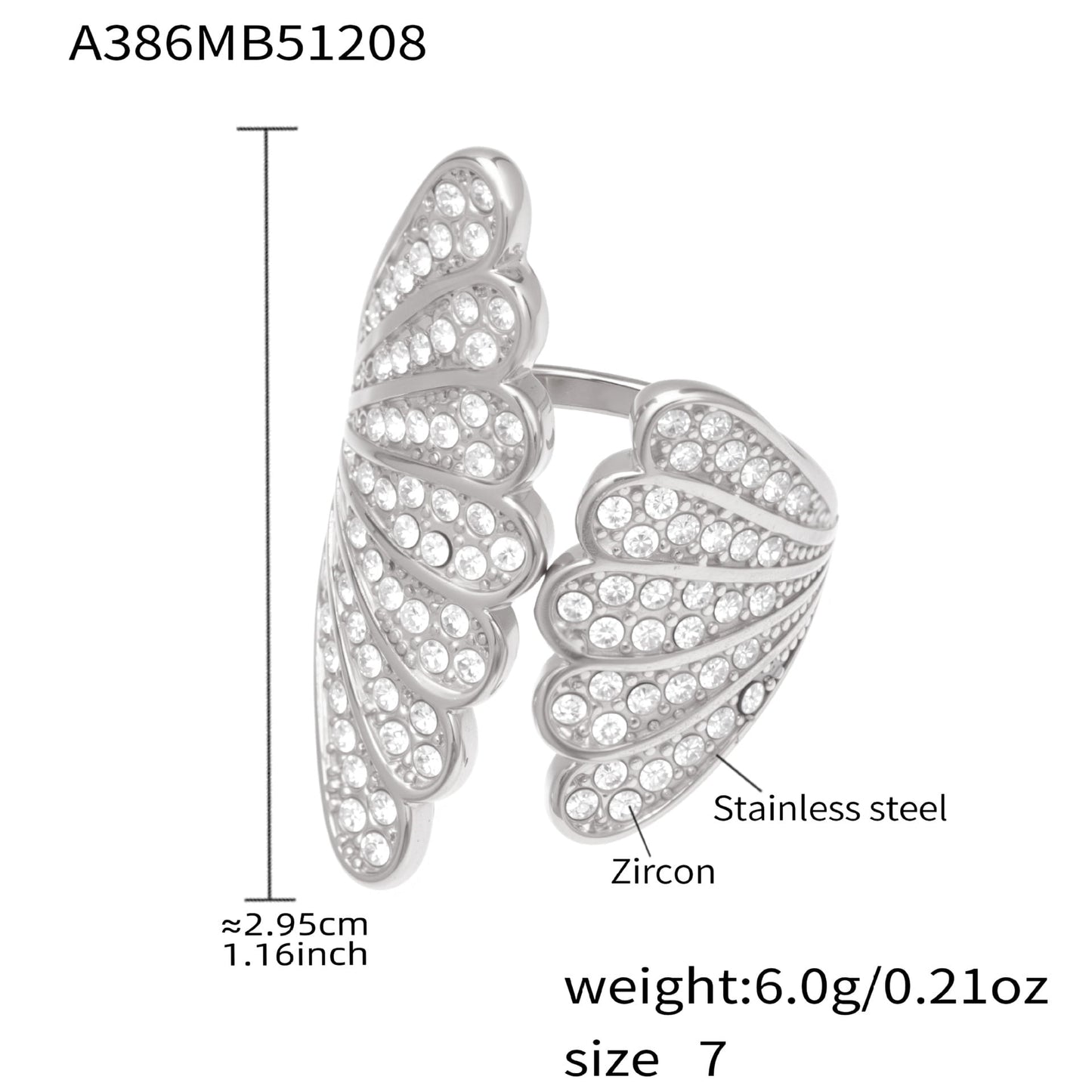 316L Stainless Steel Shell Zircon Open Ring Wholesale