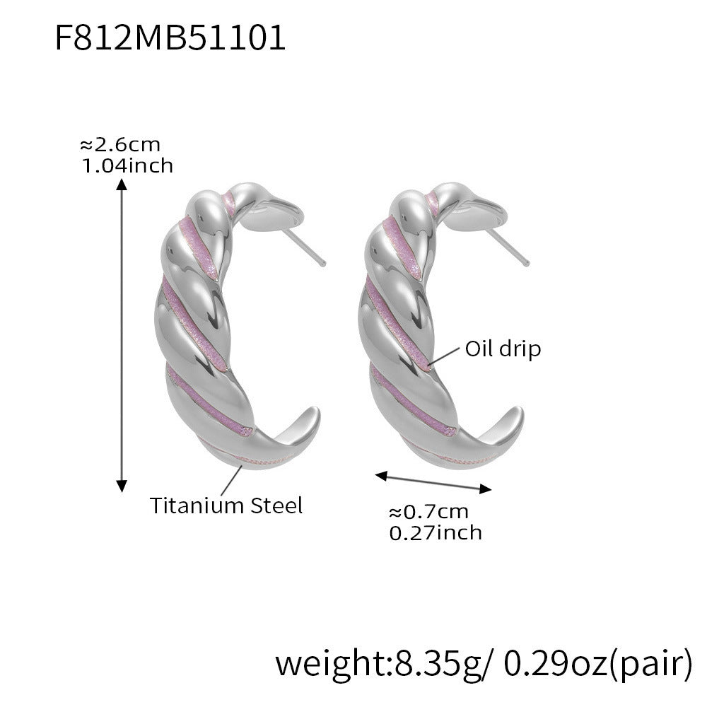 316L Stainless Steel C-Hoop Spiral Enamel Drop Earrings