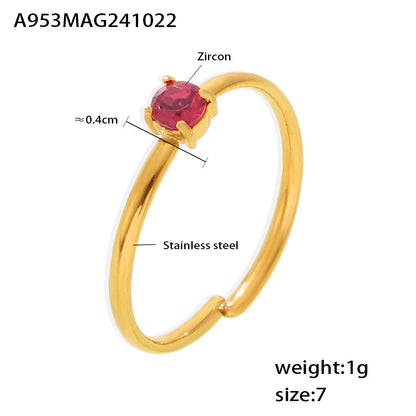 316L Stainless Steel Single Prong Zircon Open Adjustable Ring - Image 11