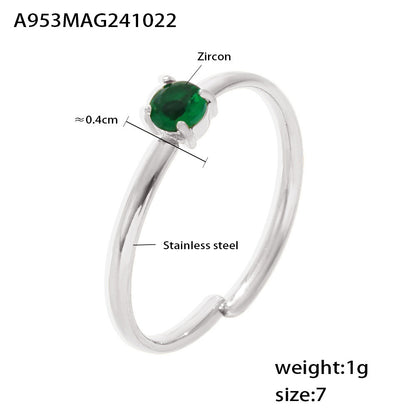 316L Stainless Steel Single Prong Zircon Open Adjustable Ring - Image 12