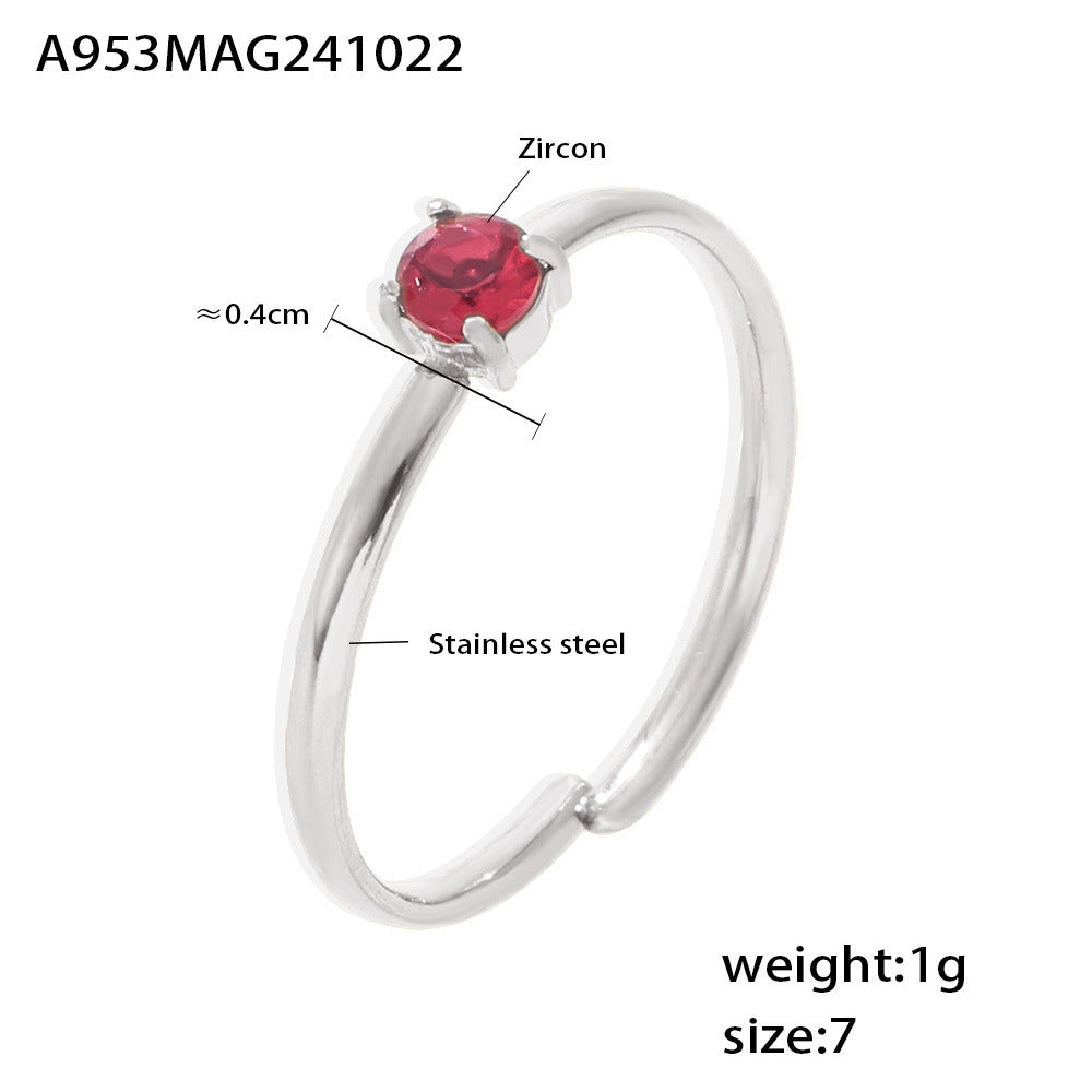 316L Stainless Steel Single Prong Zircon Open Adjustable Ring - Image 13