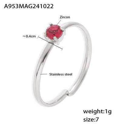 316L Stainless Steel Single Prong Zircon Open Adjustable Ring - Image 13