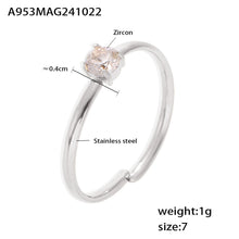 316L Stainless Steel Single Prong Zircon Open Adjustable Ring - Image 14