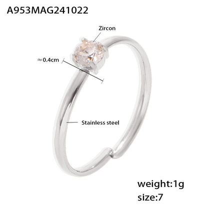 316L Stainless Steel Single Prong Zircon Open Adjustable Ring - Image 14