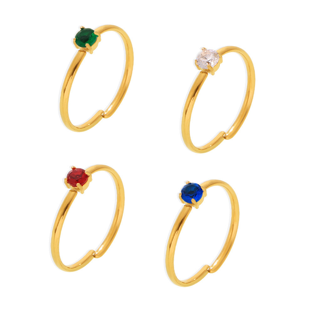 316L Stainless Steel Single Prong Zircon Open Adjustable Ring - Image 3