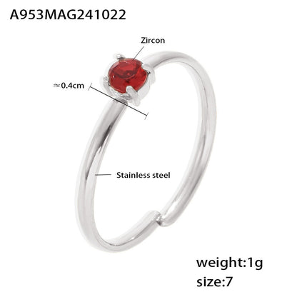 316L Stainless Steel Single Prong Zircon Open Adjustable Ring - Image 4