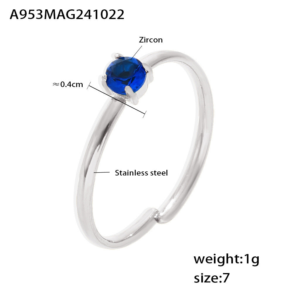 316L Stainless Steel Single Prong Zircon Open Adjustable Ring - Image 5