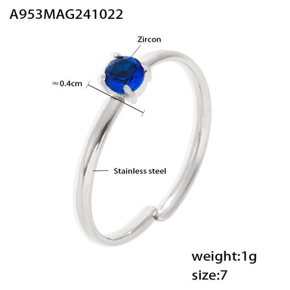 316L Stainless Steel Single Prong Zircon Open Adjustable Ring - Image 5