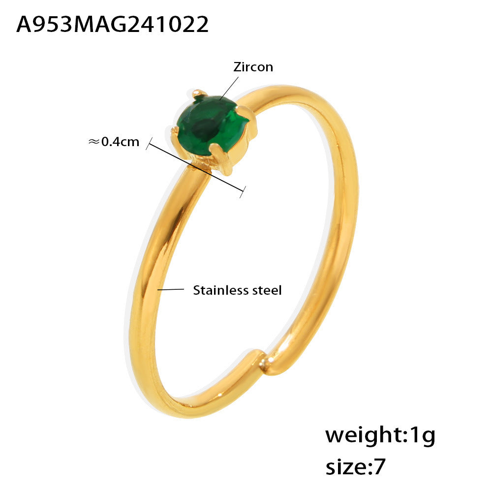316L Stainless Steel Single Prong Zircon Open Adjustable Ring - Image 6