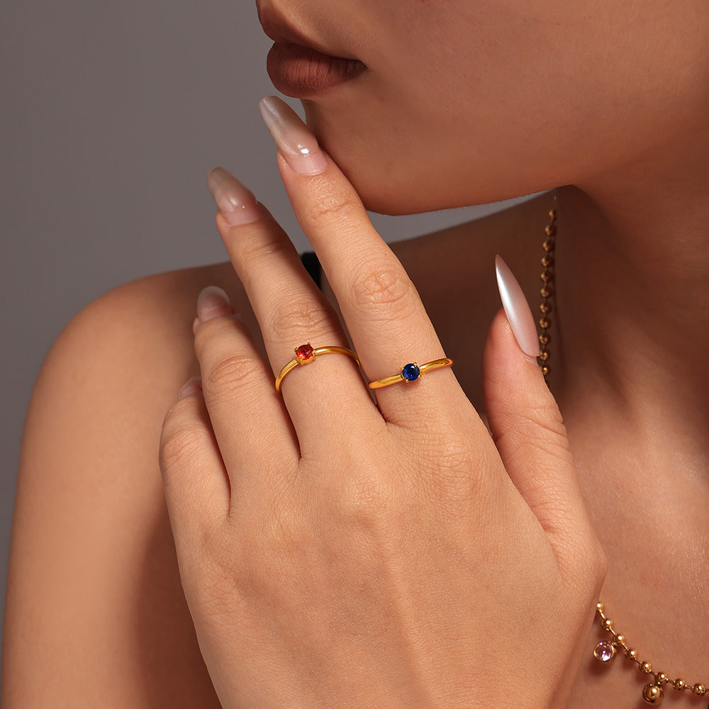 316L Stainless Steel Single Prong Zircon Open Adjustable Ring - Image 7