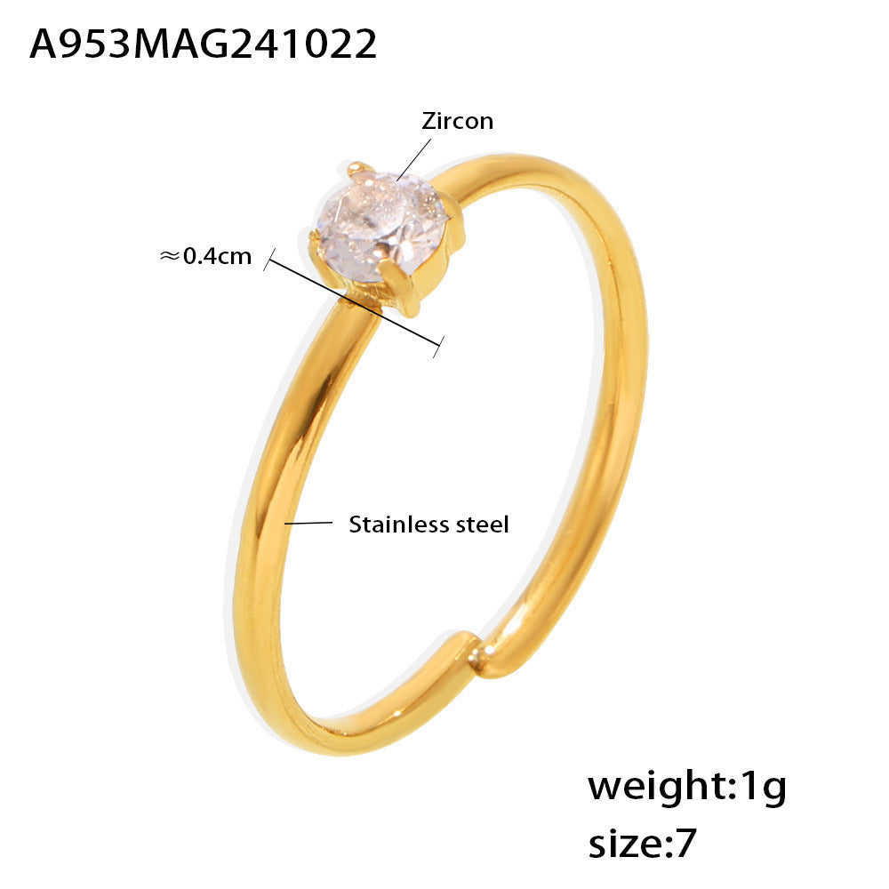316L Stainless Steel Single Prong Zircon Open Adjustable Ring - Image 8