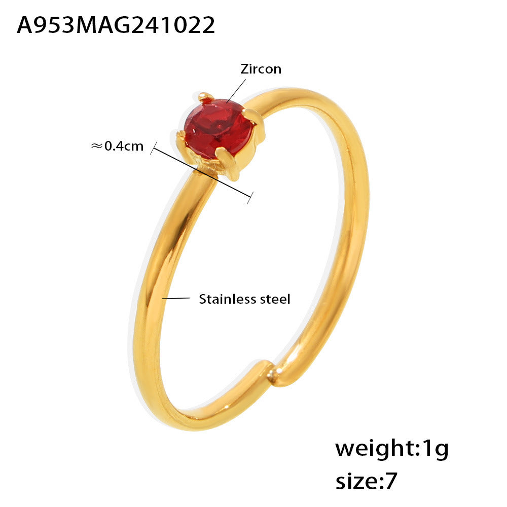 316L Stainless Steel Single Prong Zircon Open Adjustable Ring - Image 9