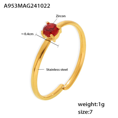 316L Stainless Steel Single Prong Zircon Open Adjustable Ring - Image 9