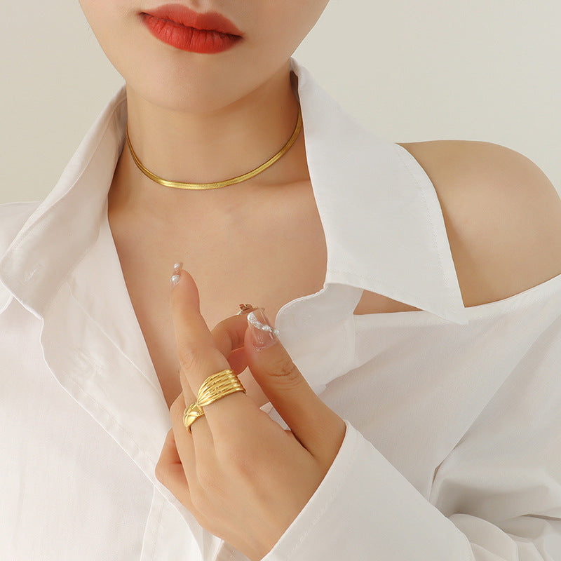 316L stainless steel Sleek Herringbone & Flat Chain Collection color option display for wholesale necklace buyers