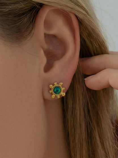 316L Stainless Steel Small Sunflower Natural Gemstone Stud Earrings - Image 10