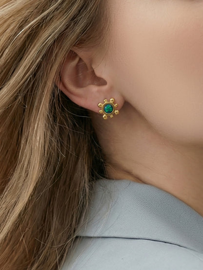 316L Stainless Steel Small Sunflower Natural Gemstone Stud Earrings - Image 12