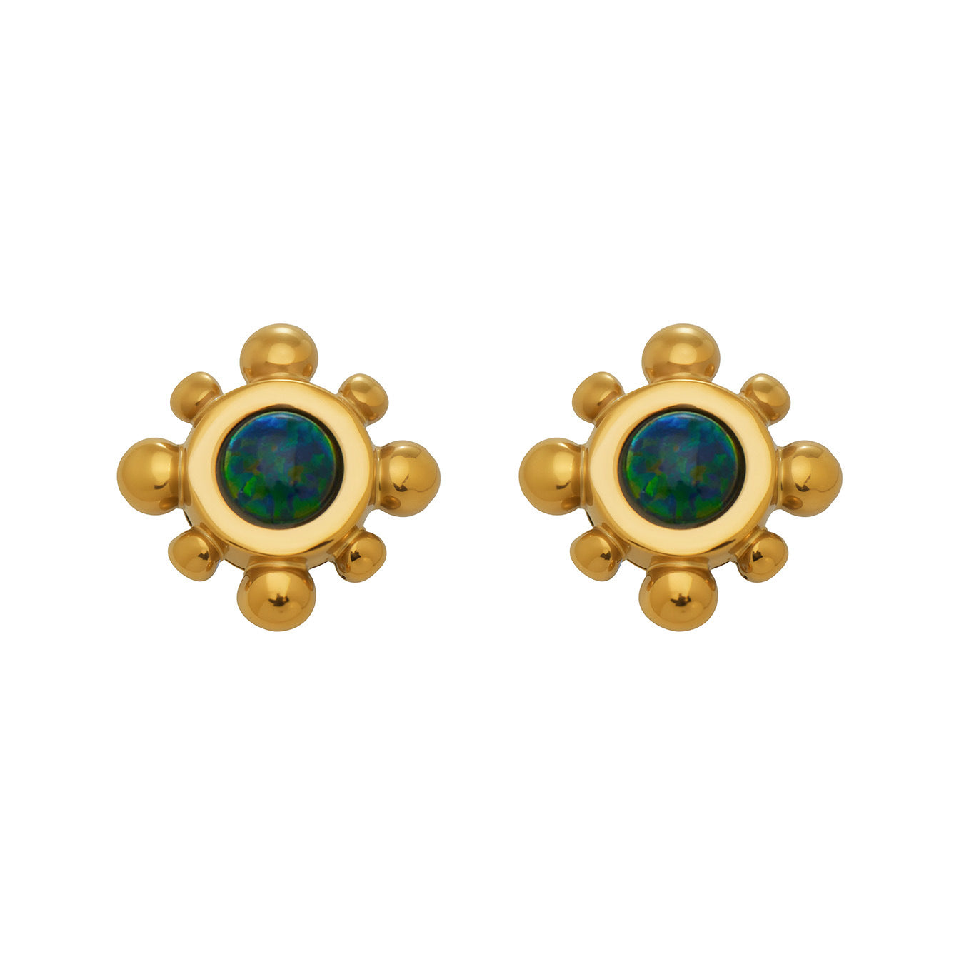 316L Stainless Steel Small Sunflower Natural Gemstone Stud Earrings - Image 13