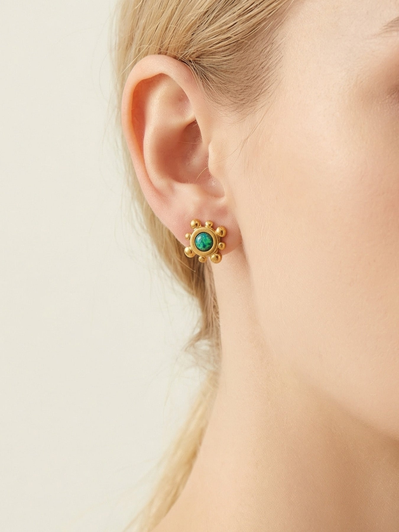 316L Stainless Steel Small Sunflower Natural Gemstone Stud Earrings - Image 2