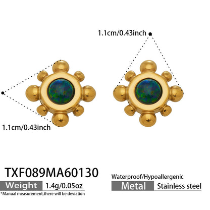 316L Stainless Steel Small Sunflower Natural Gemstone Stud Earrings - Image 4