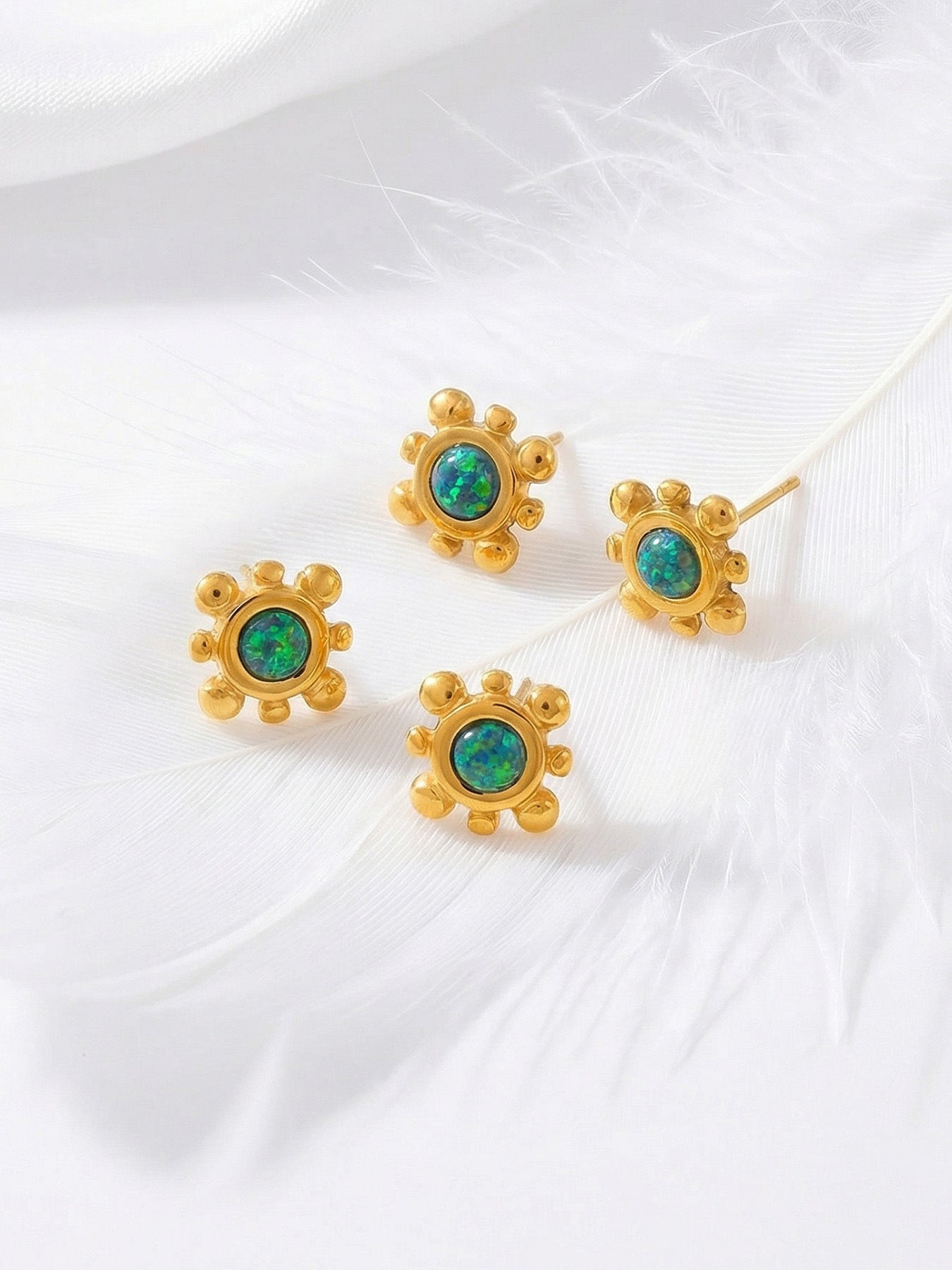 316L Stainless Steel Small Sunflower Natural Gemstone Stud Earrings - Image 5
