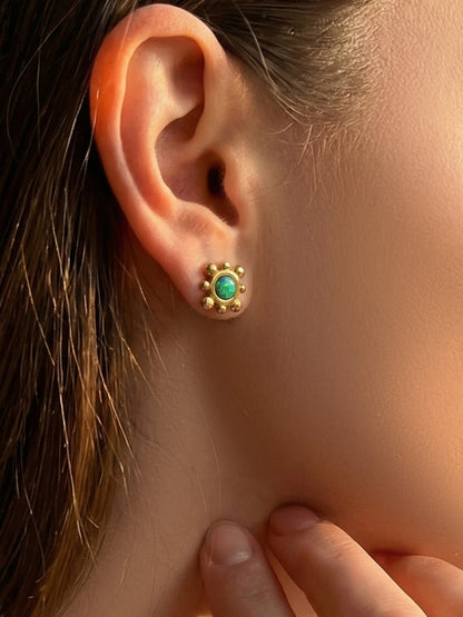 316L Stainless Steel Small Sunflower Natural Gemstone Stud Earrings - Image 6