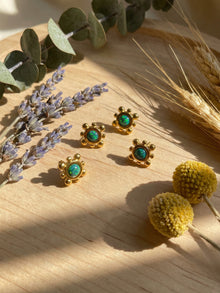 316L Stainless Steel Small Sunflower Natural Gemstone Stud Earrings - Image 7