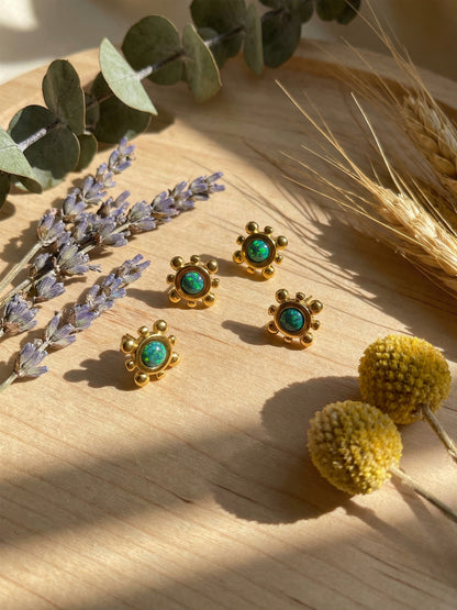 316L Stainless Steel Small Sunflower Natural Gemstone Stud Earrings - Image 7