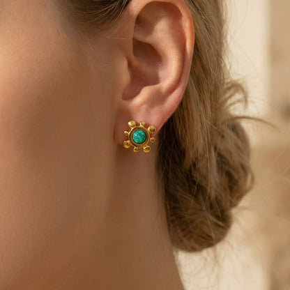 316L Stainless Steel Small Sunflower Natural Gemstone Stud Earrings - Image 8