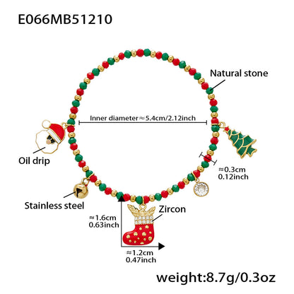 316L stainless steel snowflake CZ charm beaded bracelet with crystal beads and gold tone finish