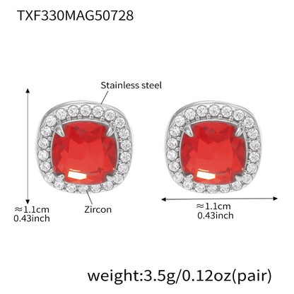 316L Stainless Steel Solitaire Square Red Zircon Jewelry Set - Image 10