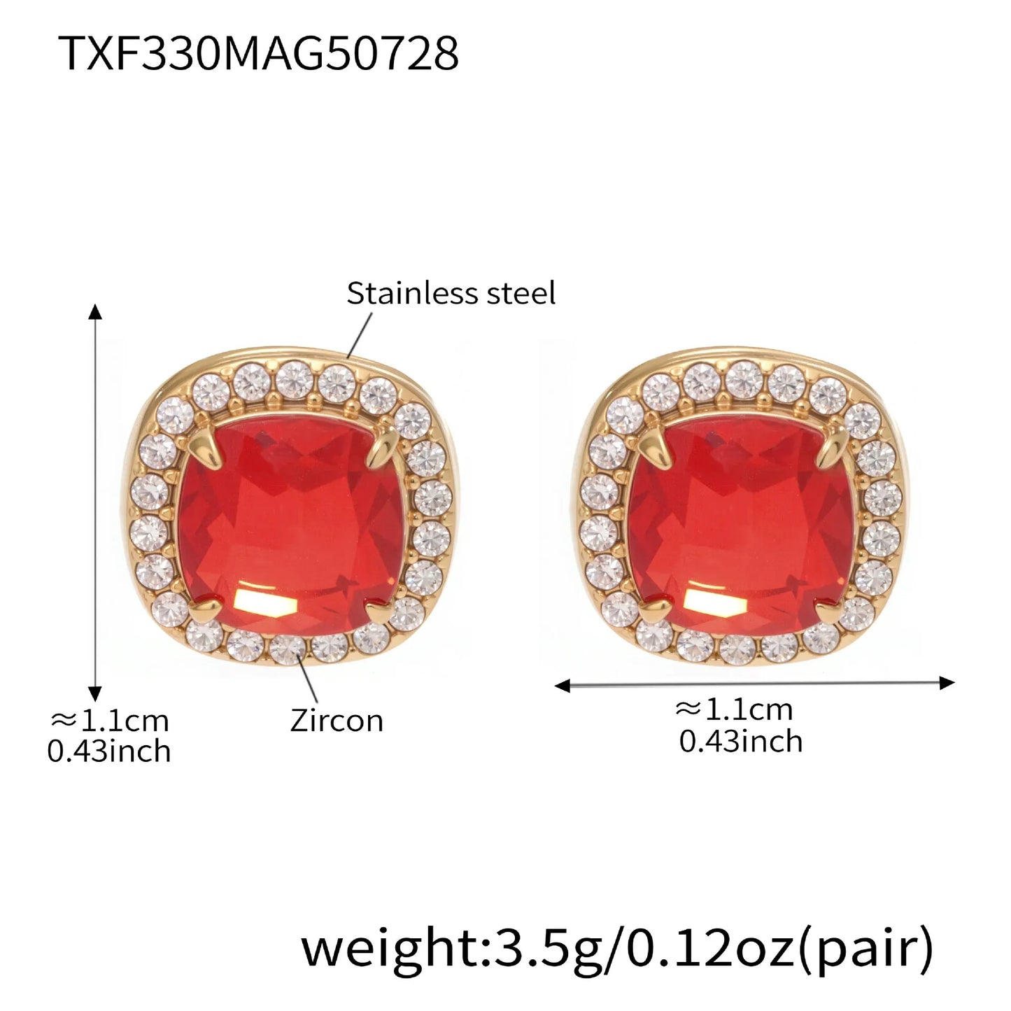 316L Stainless Steel Solitaire Square Red Zircon Jewelry Set - Image 11