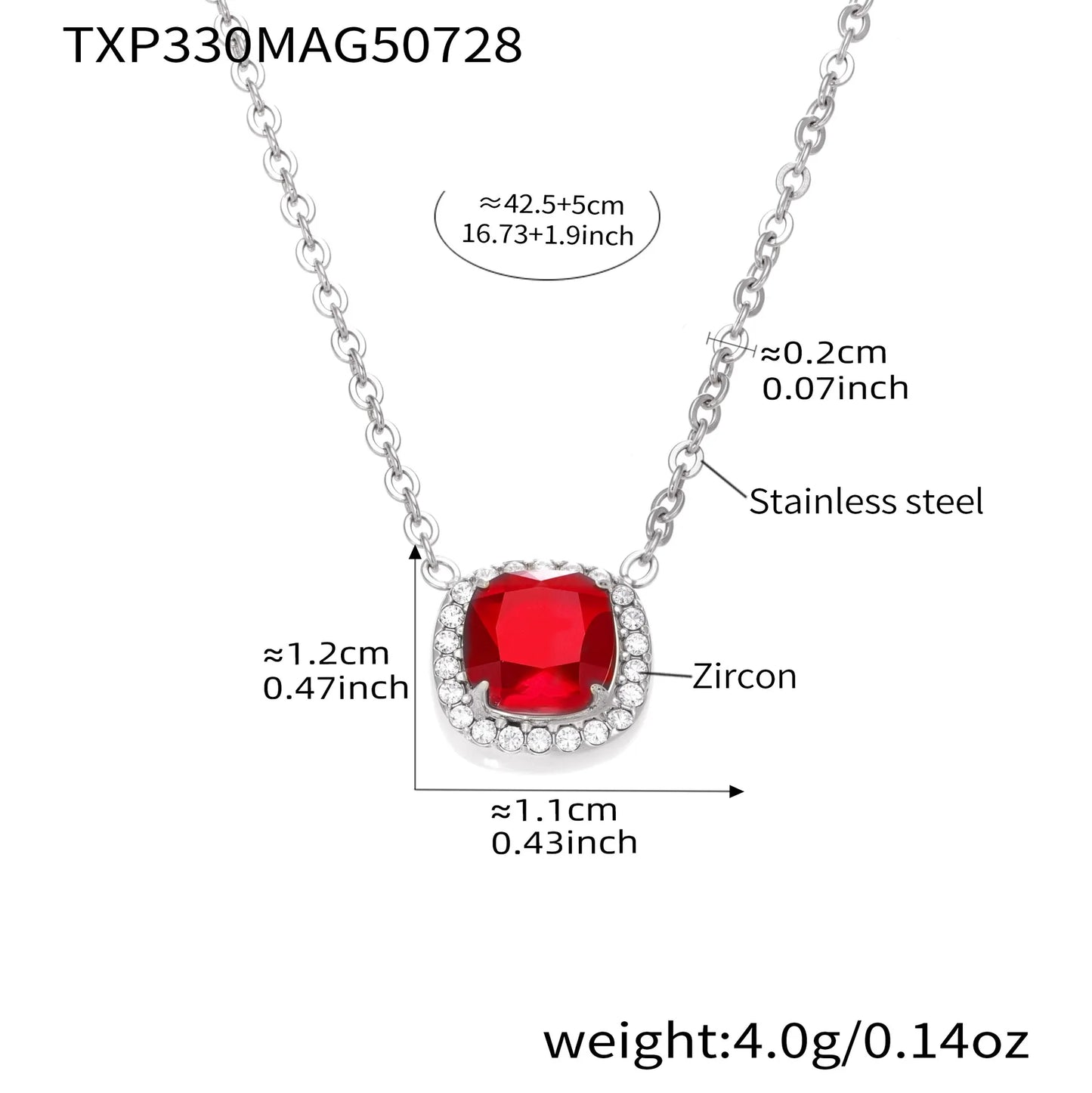 316L Stainless Steel Solitaire Square Red Zircon Jewelry Set - Image 6