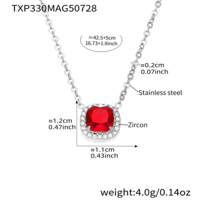 316L Stainless Steel Solitaire Square Red Zircon Jewelry Set - Image 6