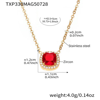 316L Stainless Steel Solitaire Square Red Zircon Jewelry Set - Image 7