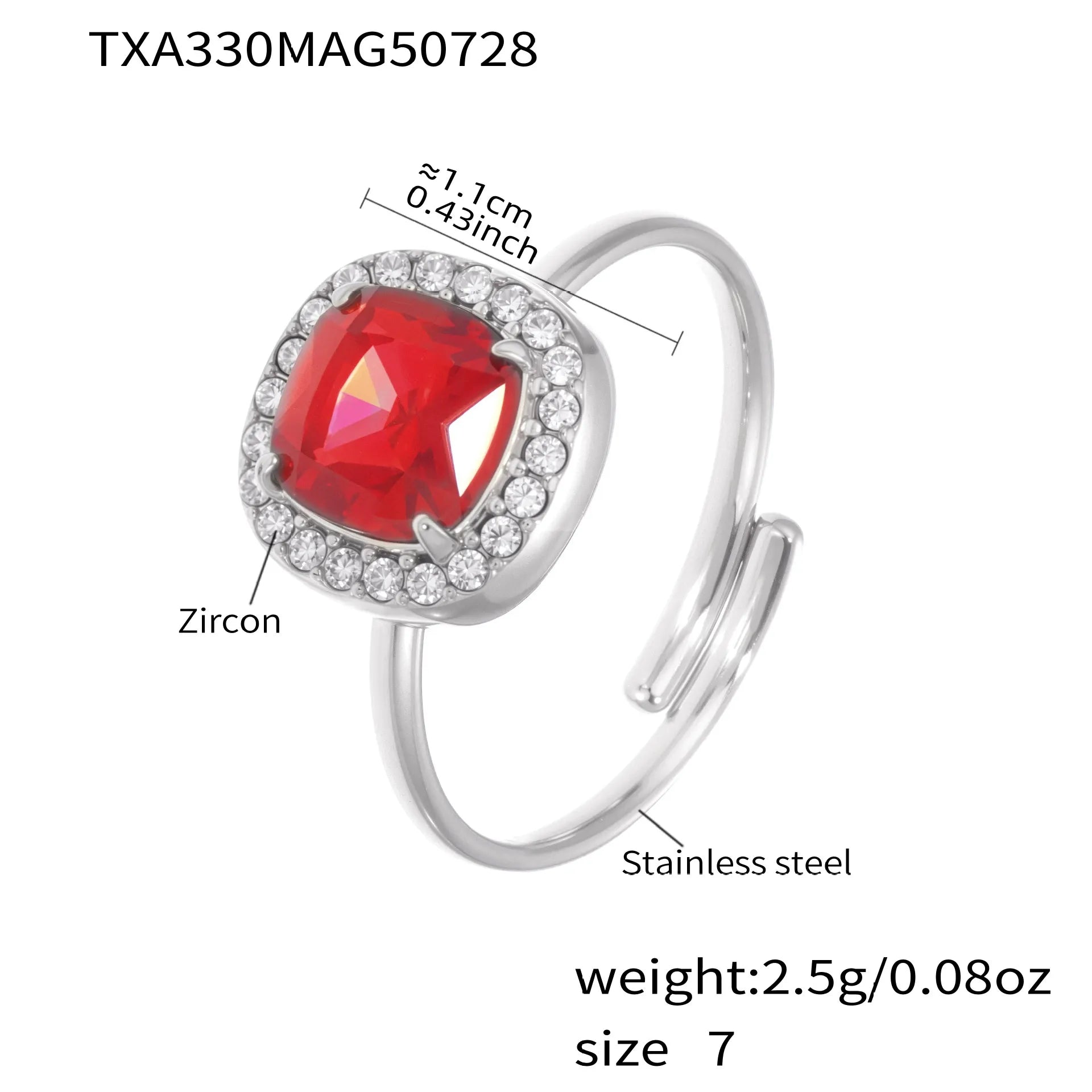 316L Stainless Steel Solitaire Square Red Zircon Jewelry Set - Image 8