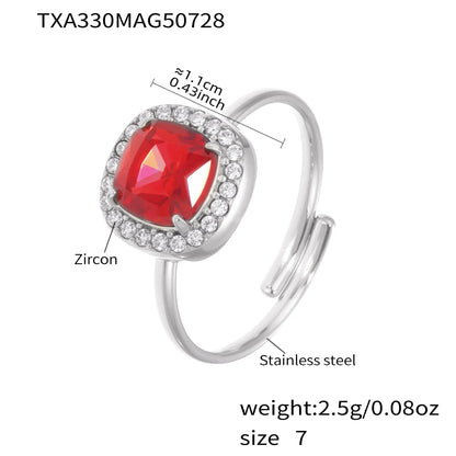316L Stainless Steel Solitaire Square Red Zircon Jewelry Set - Image 8