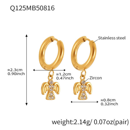 316L Stainless Steel Sparkling 5A Zircon Angel Dangle Hoop Earrings - Image 1