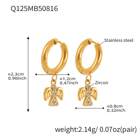316L Stainless Steel Sparkling 5A Zircon Angel Dangle Hoop Earrings - Image 1