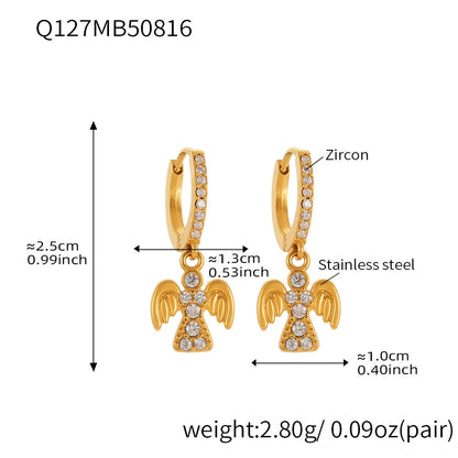 316L Stainless Steel Sparkling 5A Zircon Angel Dangle Hoop Earrings - Image 2
